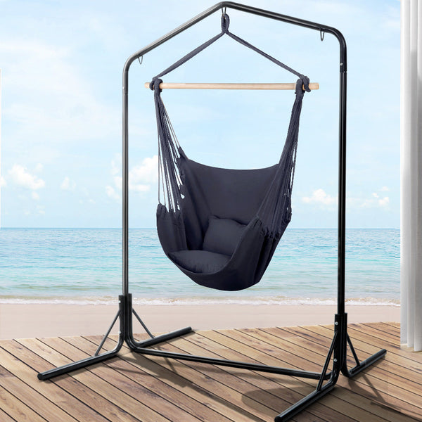 Gardeon Outdoor Hammock Chair with Stand Swing Hanging Hammock with Pillow Grey Gardeon