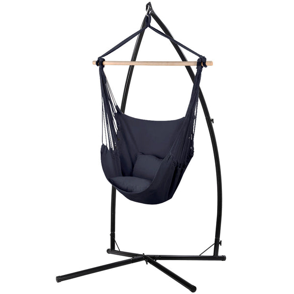 Gardeon Outdoor Hammock Chair with Steel Stand Hanging Hammock with Pillow Grey Gardeon