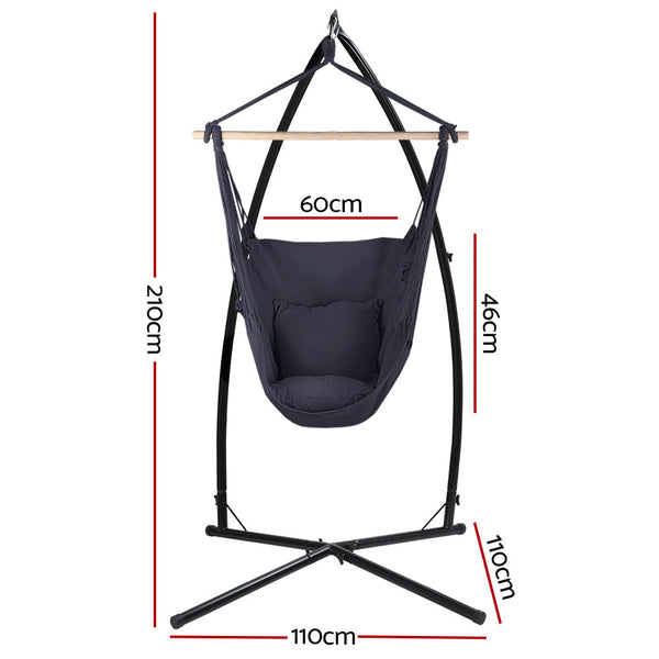 Gardeon Outdoor Hammock Chair with Steel Stand Hanging Hammock with Pillow Grey Gardeon
