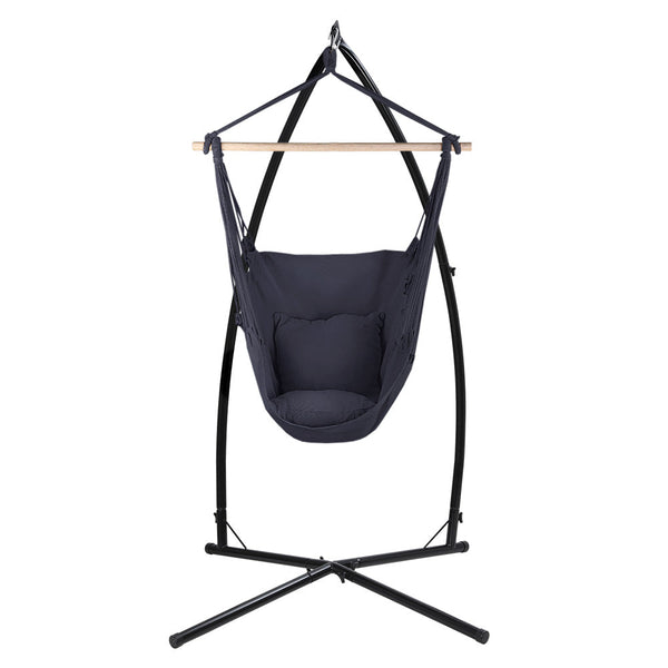 Gardeon Outdoor Hammock Chair with Steel Stand Hanging Hammock with Pillow Grey Gardeon