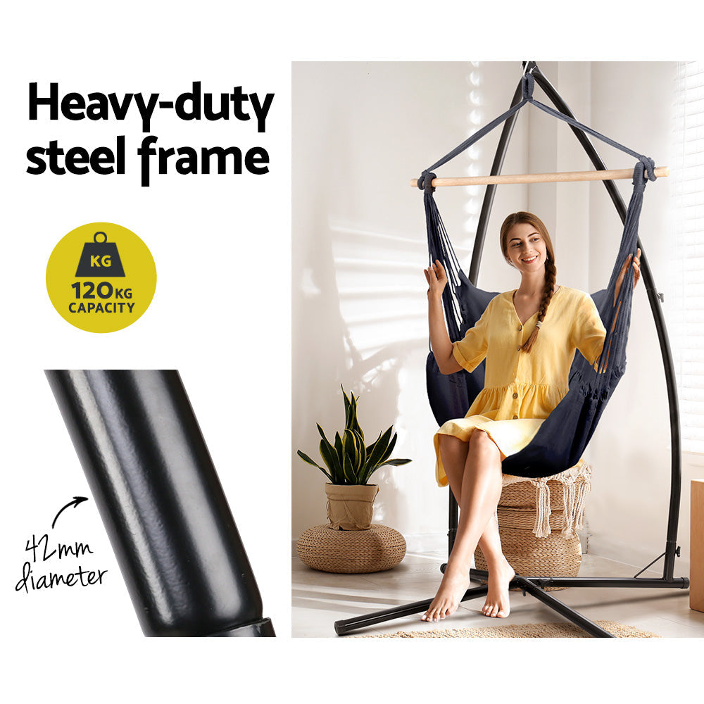 Gardeon Outdoor Hammock Chair with Steel Stand Hanging Hammock with Pillow Grey Gardeon