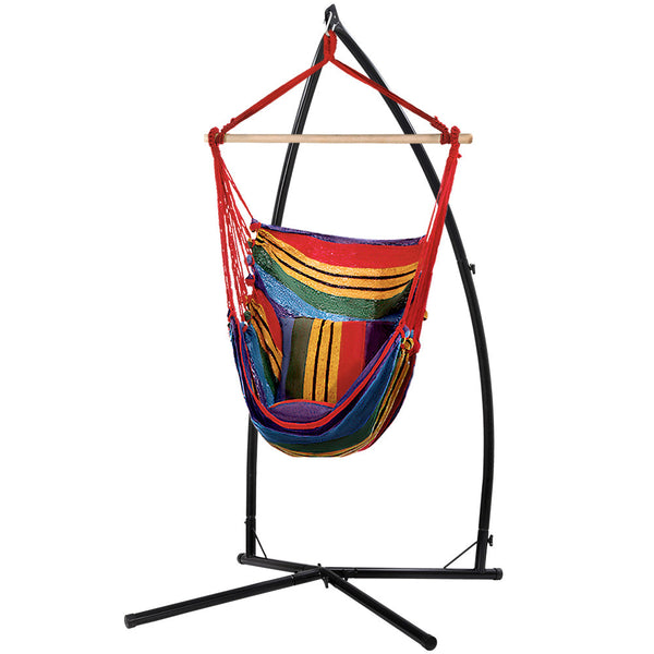 Gardeon Outdoor Hammock Chair with Steel Stand Hanging Hammock Pillow Rainbow Gardeon