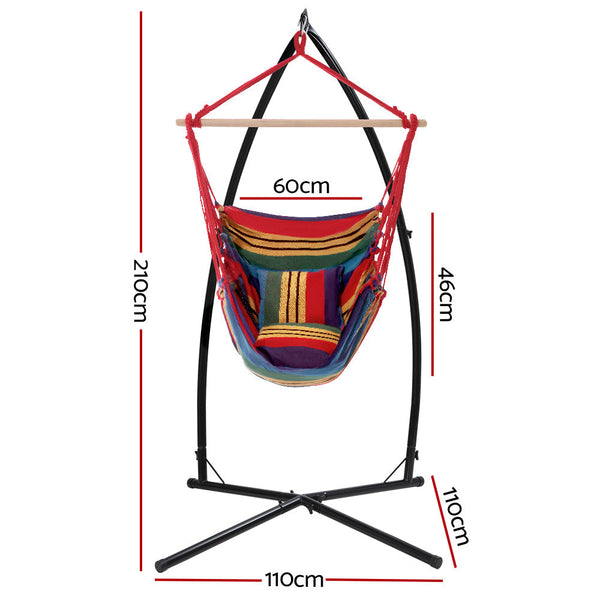 Gardeon Outdoor Hammock Chair with Steel Stand Hanging Hammock Pillow Rainbow Gardeon