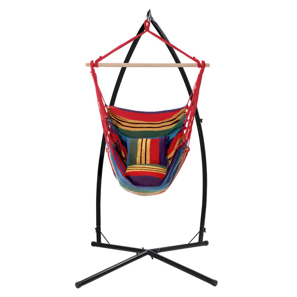 Gardeon Outdoor Hammock Chair with Steel Stand Hanging Hammock Pillow Rainbow Gardeon