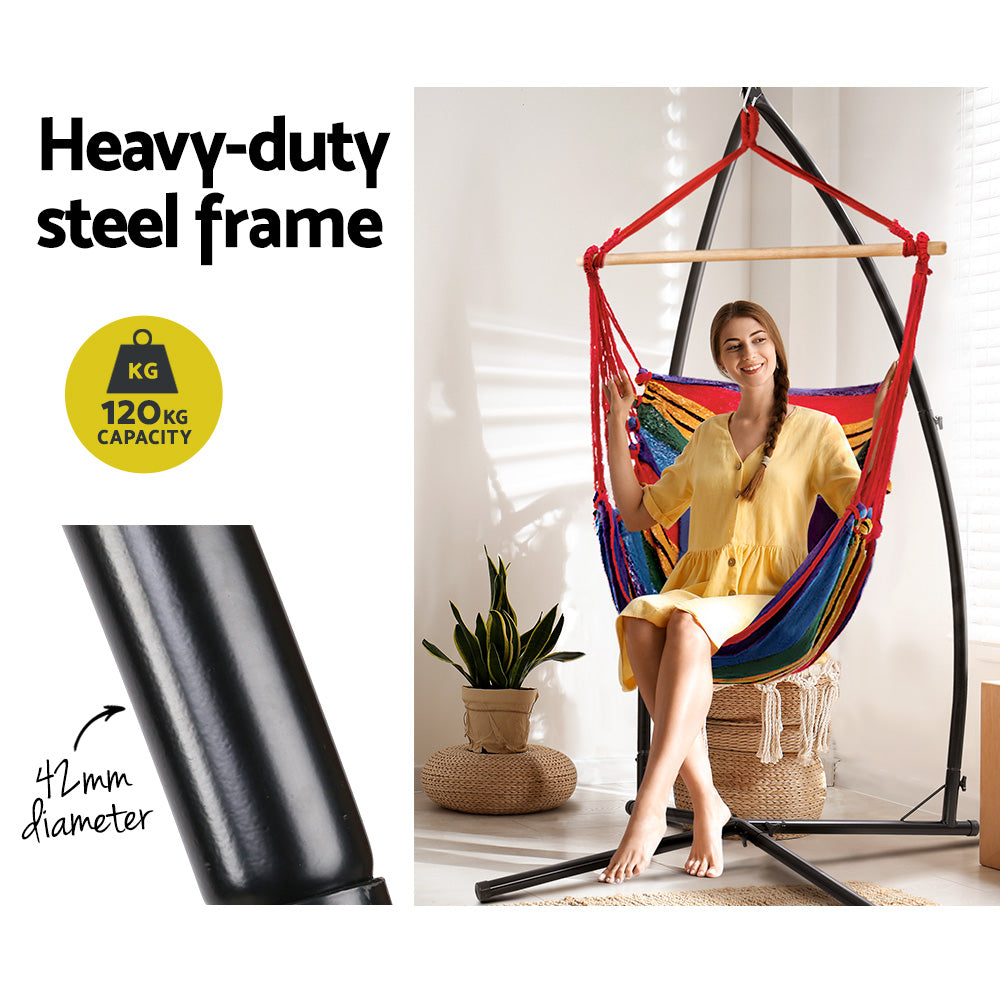 Gardeon Outdoor Hammock Chair with Steel Stand Hanging Hammock Pillow Rainbow Gardeon