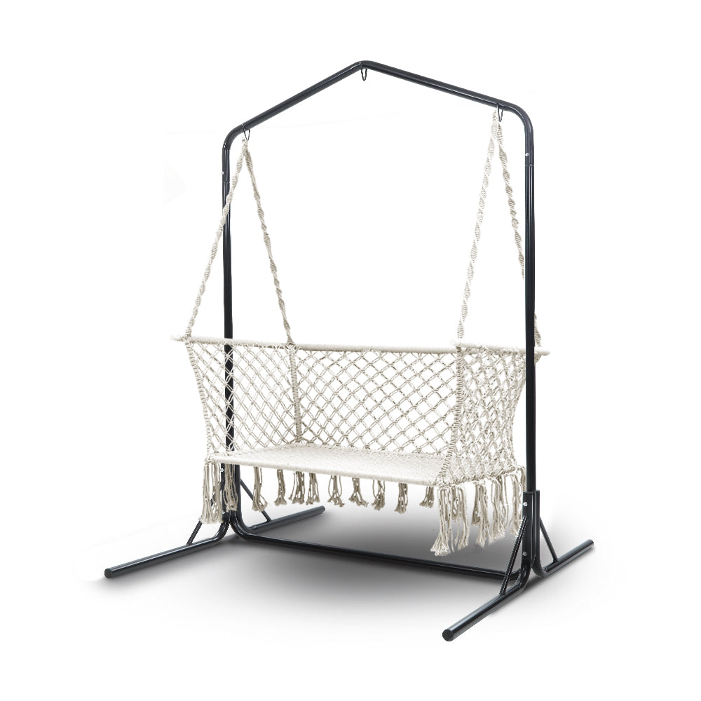 Gardeon Double Swing Hammock Chair with Stand Macrame Outdoor Bench Seat Chairs freeshipping - Awezingly