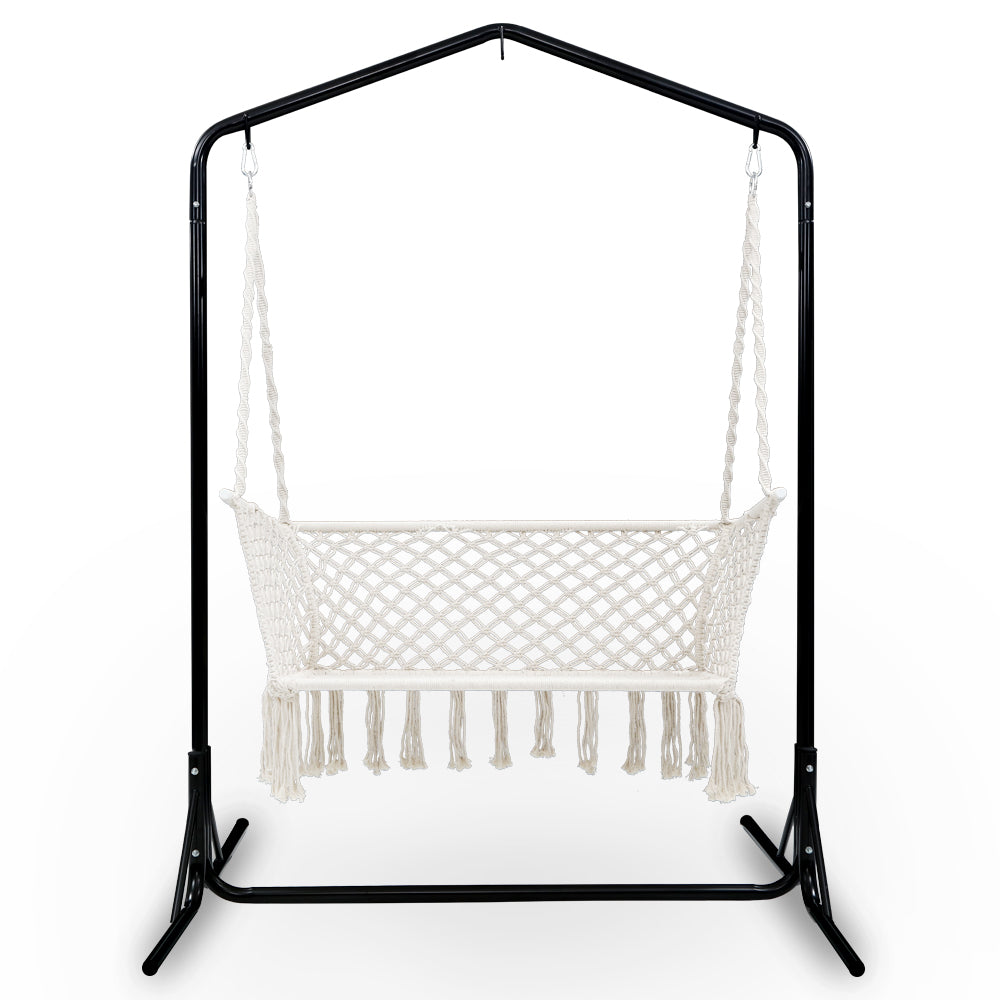 Gardeon Double Swing Hammock Chair with Stand Macrame Outdoor Bench Seat Chairs freeshipping - Awezingly