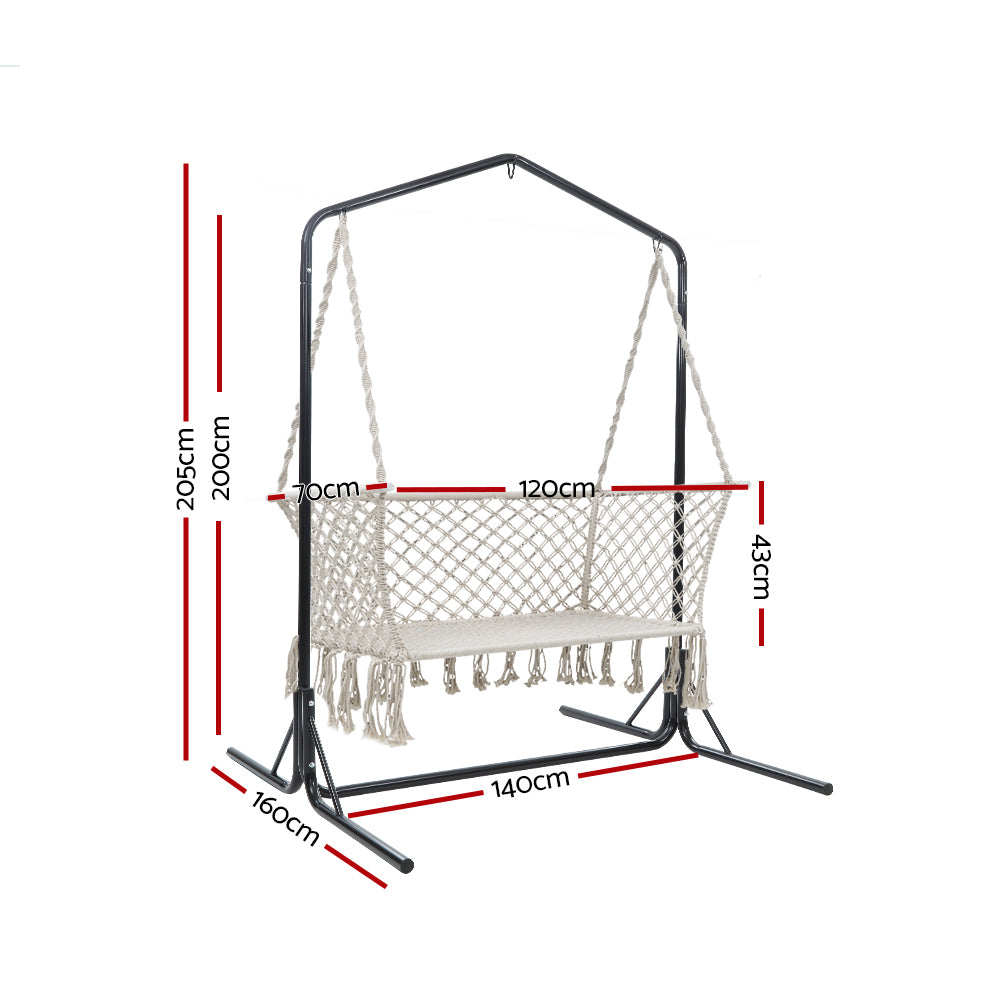 Gardeon Double Swing Hammock Chair with Stand Macrame Outdoor Bench Seat Chairs freeshipping - Awezingly