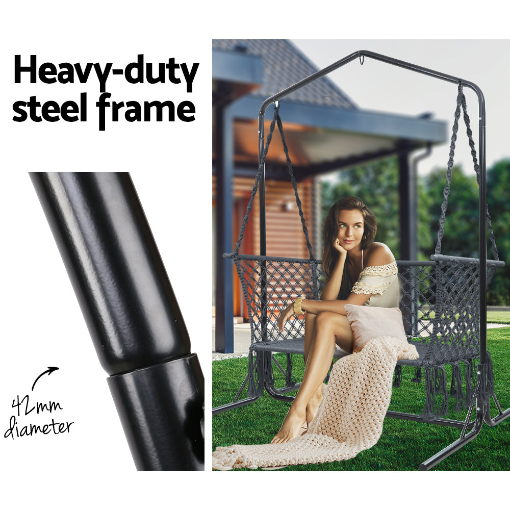Gardeon Double Swing Hammock Chair with Stand Macrame Outdoor Bench Seat Chairs freeshipping - Awezingly