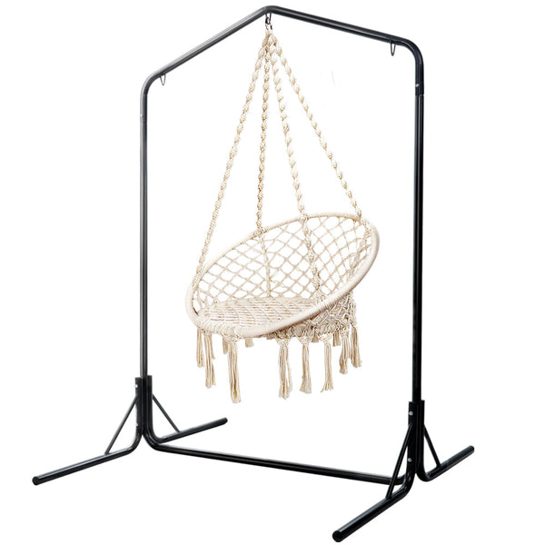 Gardeon Outdoor Hammock Chair with Stand Cotton Swing Relax Hanging 124CM Cream Gardeon
