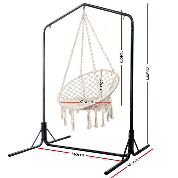 Gardeon Outdoor Hammock Chair with Stand Cotton Swing Relax Hanging 124CM Cream Gardeon