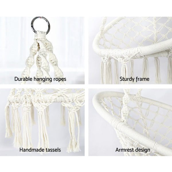 Gardeon Outdoor Hammock Chair with Stand Cotton Swing Relax Hanging 124CM Cream Gardeon