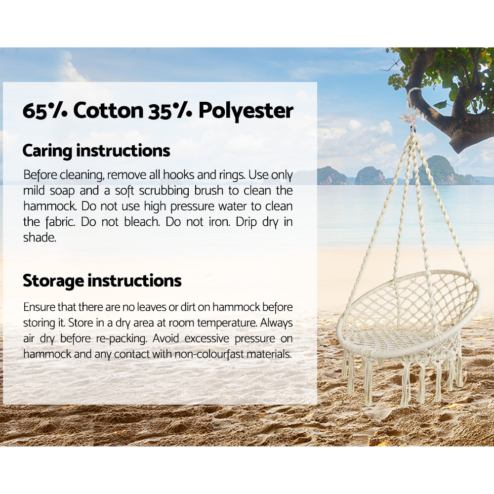 Gardeon Outdoor Hammock Chair with Stand Cotton Swing Relax Hanging 124CM Cream Gardeon
