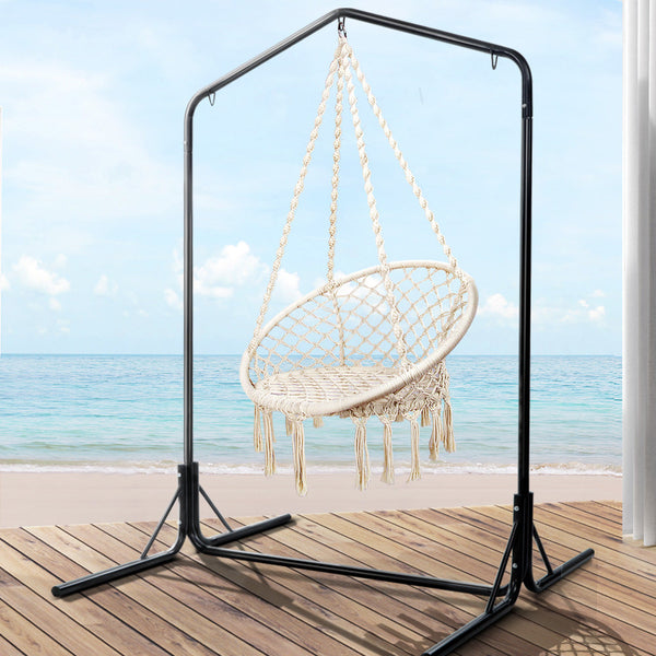 Gardeon Outdoor Hammock Chair with Stand Cotton Swing Relax Hanging 124CM Cream Gardeon