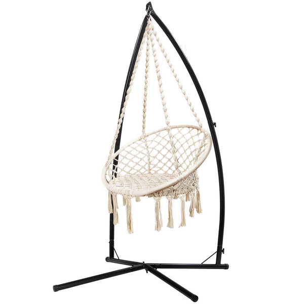 Gardeon Outdoor Hammock Chair with Steel Stand Cotton Swing Hanging 124CM Cream Gardeon