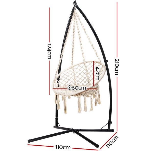Gardeon Outdoor Hammock Chair with Steel Stand Cotton Swing Hanging 124CM Cream Gardeon