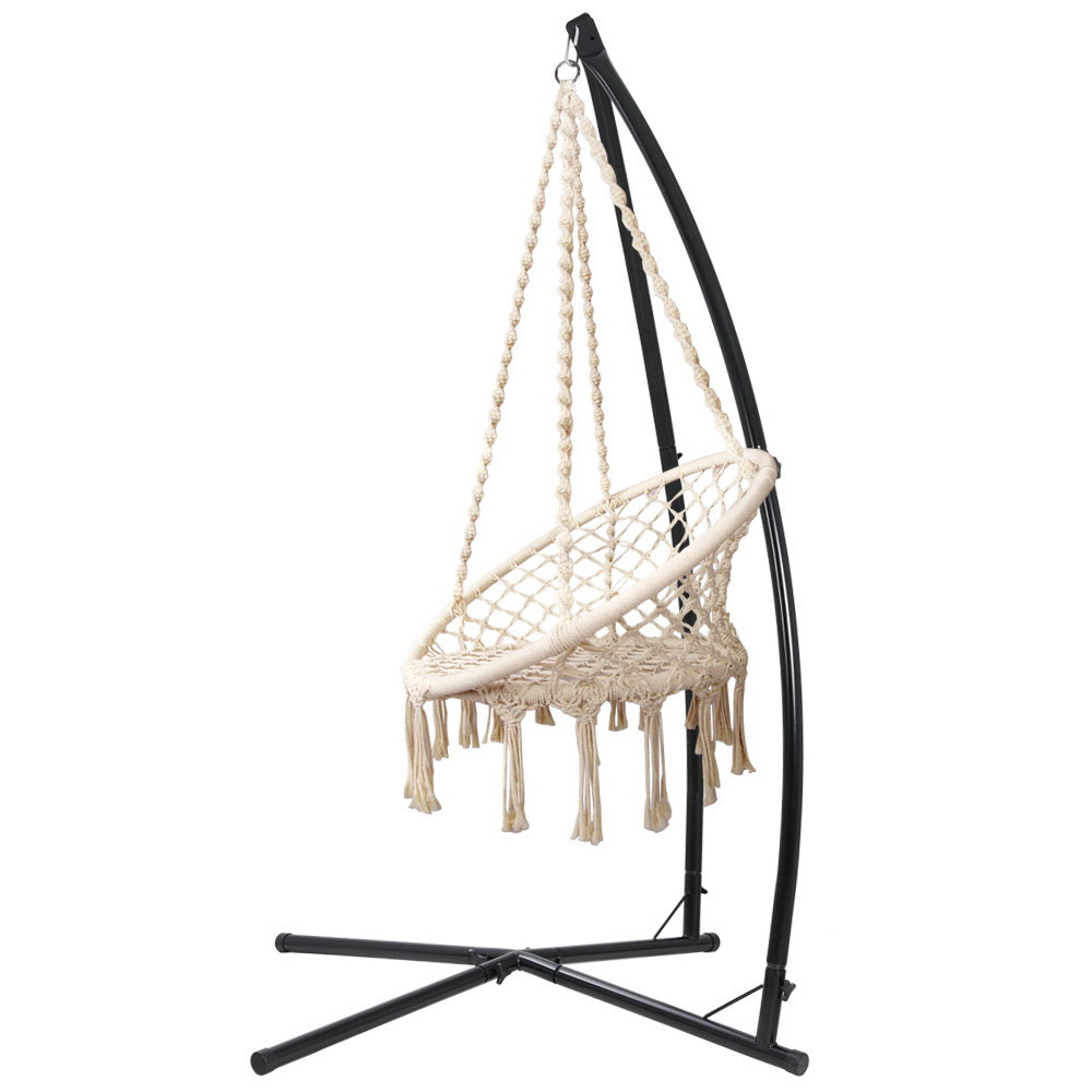 Gardeon Outdoor Hammock Chair with Steel Stand Cotton Swing Hanging 124CM Cream Gardeon