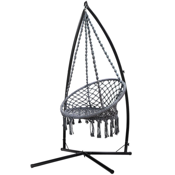 Gardeon Outdoor Hammock Chair with Steel Stand Cotton Swing Hanging 124CM Grey Gardeon