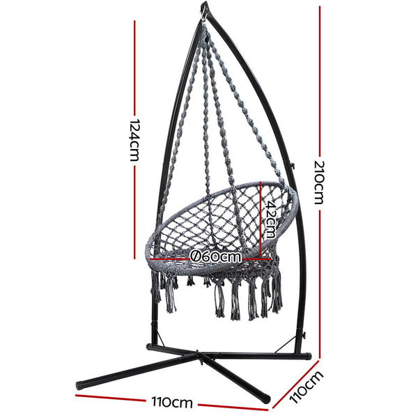 Gardeon Outdoor Hammock Chair with Steel Stand Cotton Swing Hanging 124CM Grey Gardeon