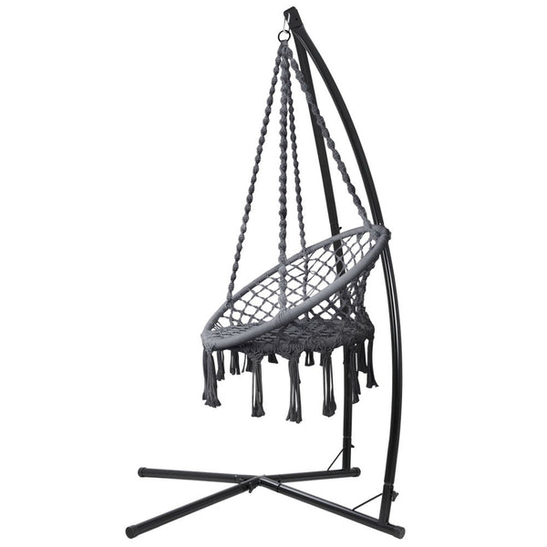 Gardeon Outdoor Hammock Chair with Steel Stand Cotton Swing Hanging 124CM Grey Gardeon