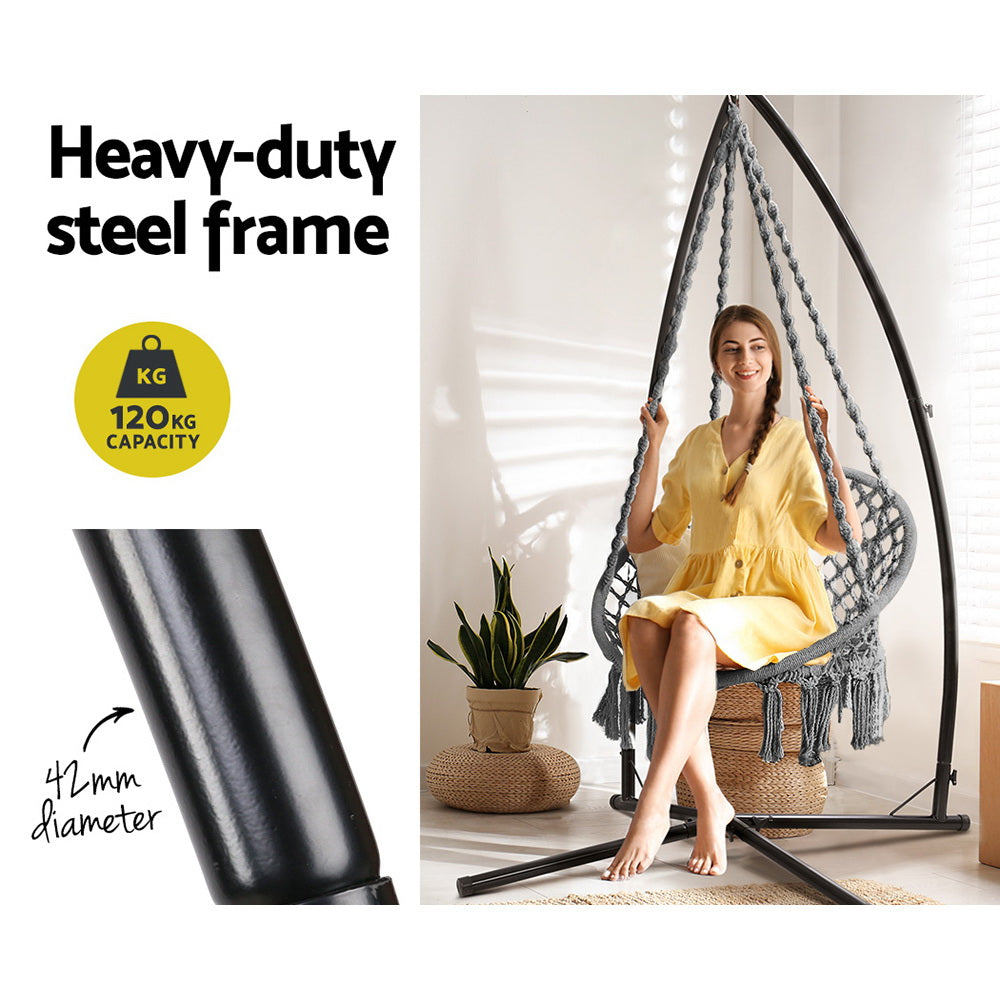 Gardeon Outdoor Hammock Chair with Steel Stand Cotton Swing Hanging 124CM Grey Gardeon