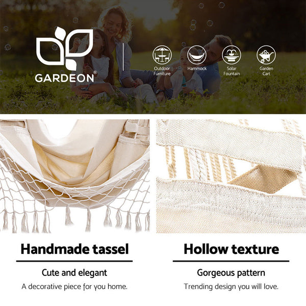 Gardeon Outdoor Hammock Chair with Steel Stand Tassel Hanging Rope Hammock Cream Gardeon