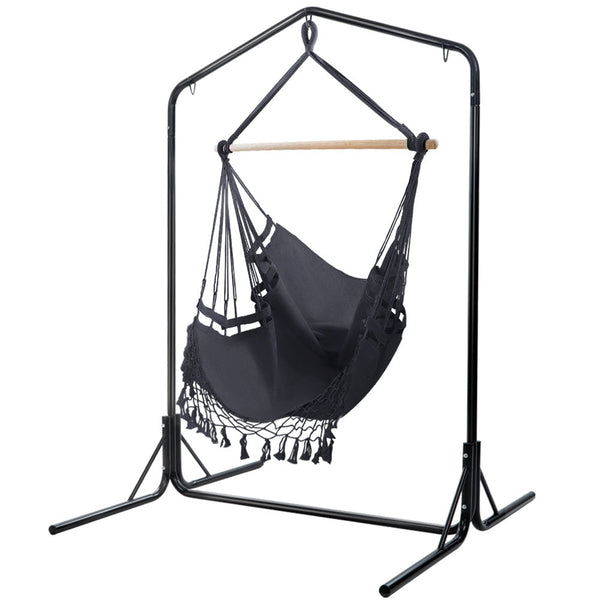 Gardeon Outdoor Hammock Chair with Stand Tassel Hanging Rope Hammocks Grey Gardeon
