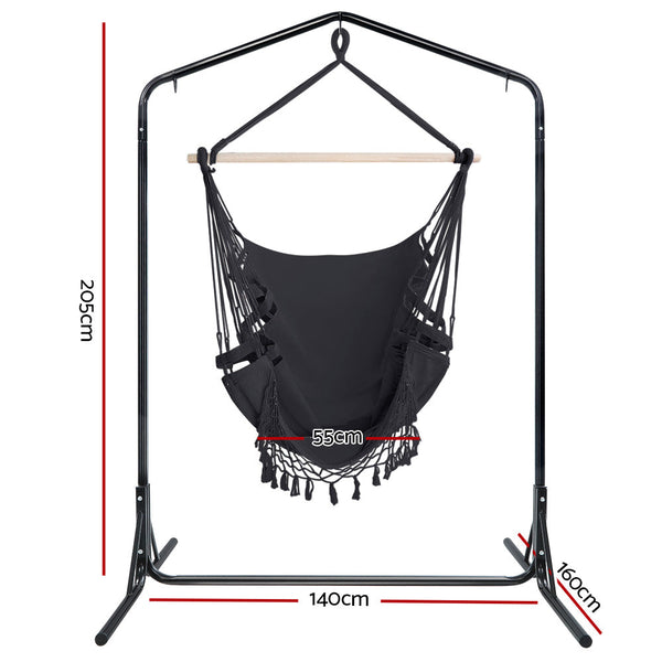 Gardeon Outdoor Hammock Chair with Stand Tassel Hanging Rope Hammocks Grey Gardeon