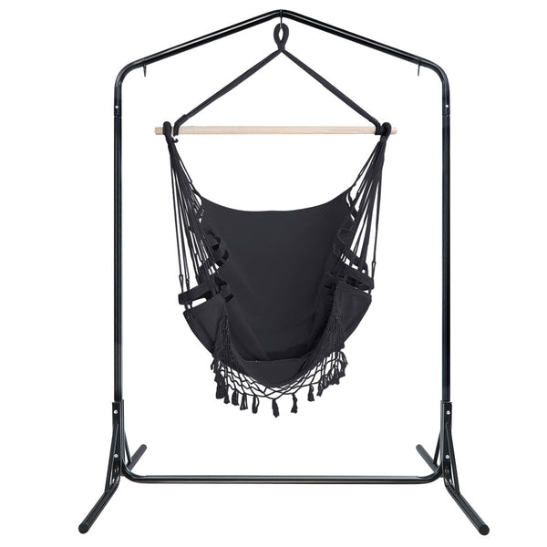 Gardeon Outdoor Hammock Chair with Stand Tassel Hanging Rope Hammocks Grey Gardeon