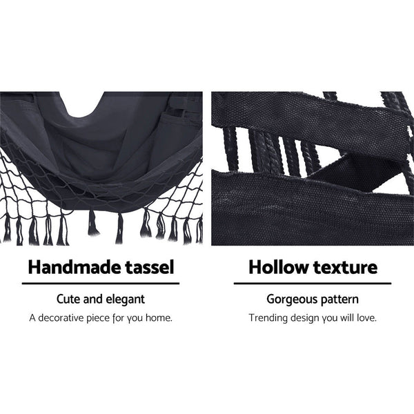 Gardeon Outdoor Hammock Chair with Stand Tassel Hanging Rope Hammocks Grey Gardeon