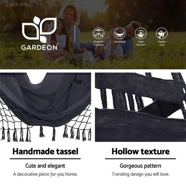 Gardeon Outdoor Hammock Chair with Steel Stand Tassel Hanging Rope Hammock Grey Gardeon