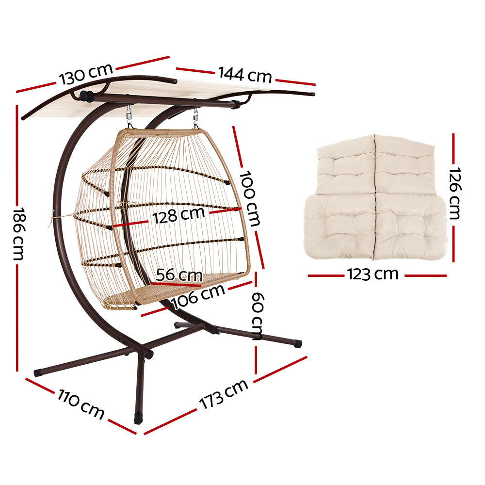 Gardeon Outdoor Furniture Lounge Hanging Swing Chair Egg Hammock Stand Rattan Wicker Latte freeshipping - Awezingly