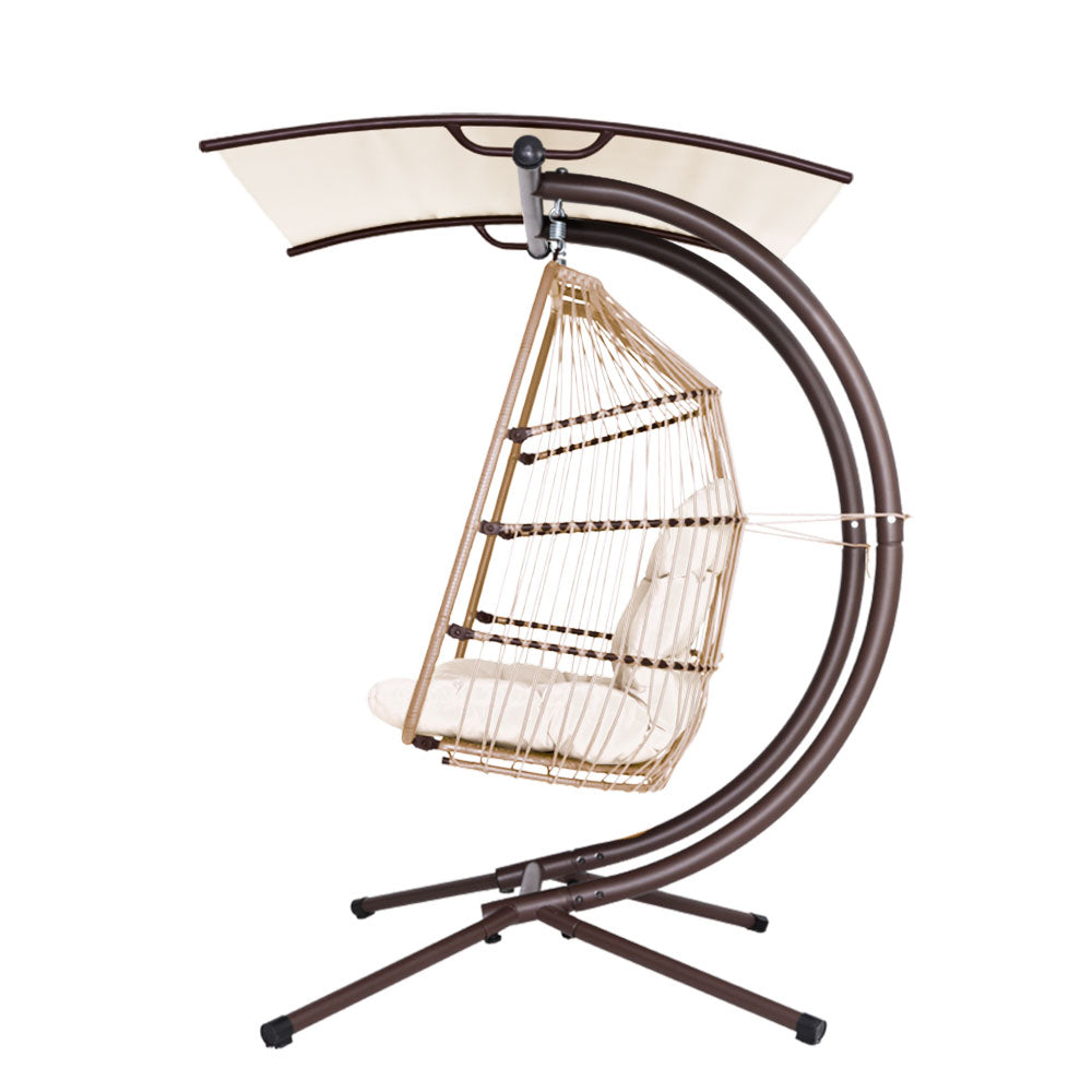 Gardeon Outdoor Furniture Lounge Hanging Swing Chair Egg Hammock Stand Rattan Wicker Latte freeshipping - Awezingly