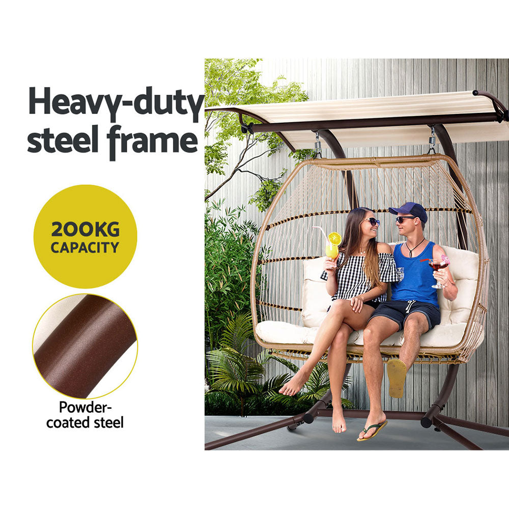 Gardeon Outdoor Furniture Lounge Hanging Swing Chair Egg Hammock Stand Rattan Wicker Latte freeshipping - Awezingly
