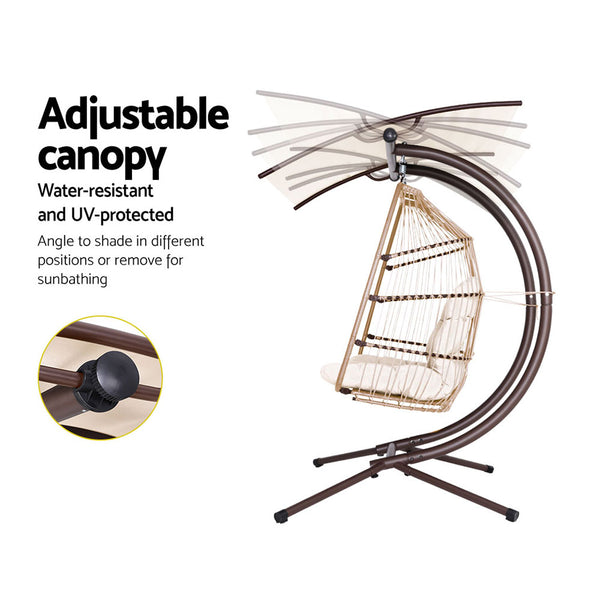 Gardeon Outdoor Furniture Lounge Hanging Swing Chair Egg Hammock Stand Rattan Wicker Latte freeshipping - Awezingly