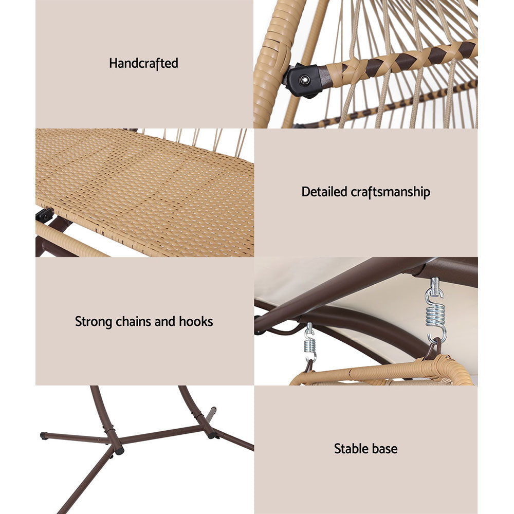 Gardeon Outdoor Furniture Lounge Hanging Swing Chair Egg Hammock Stand Rattan Wicker Latte freeshipping - Awezingly