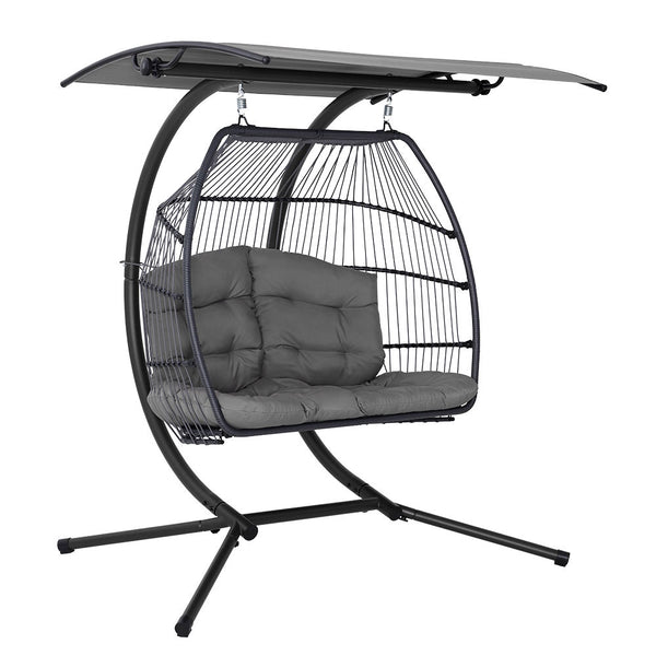 Gardeon Outdoor Furniture Lounge Hanging Swing Chair Egg Hammock Stand Rattan Wicker Grey freeshipping - Awezingly