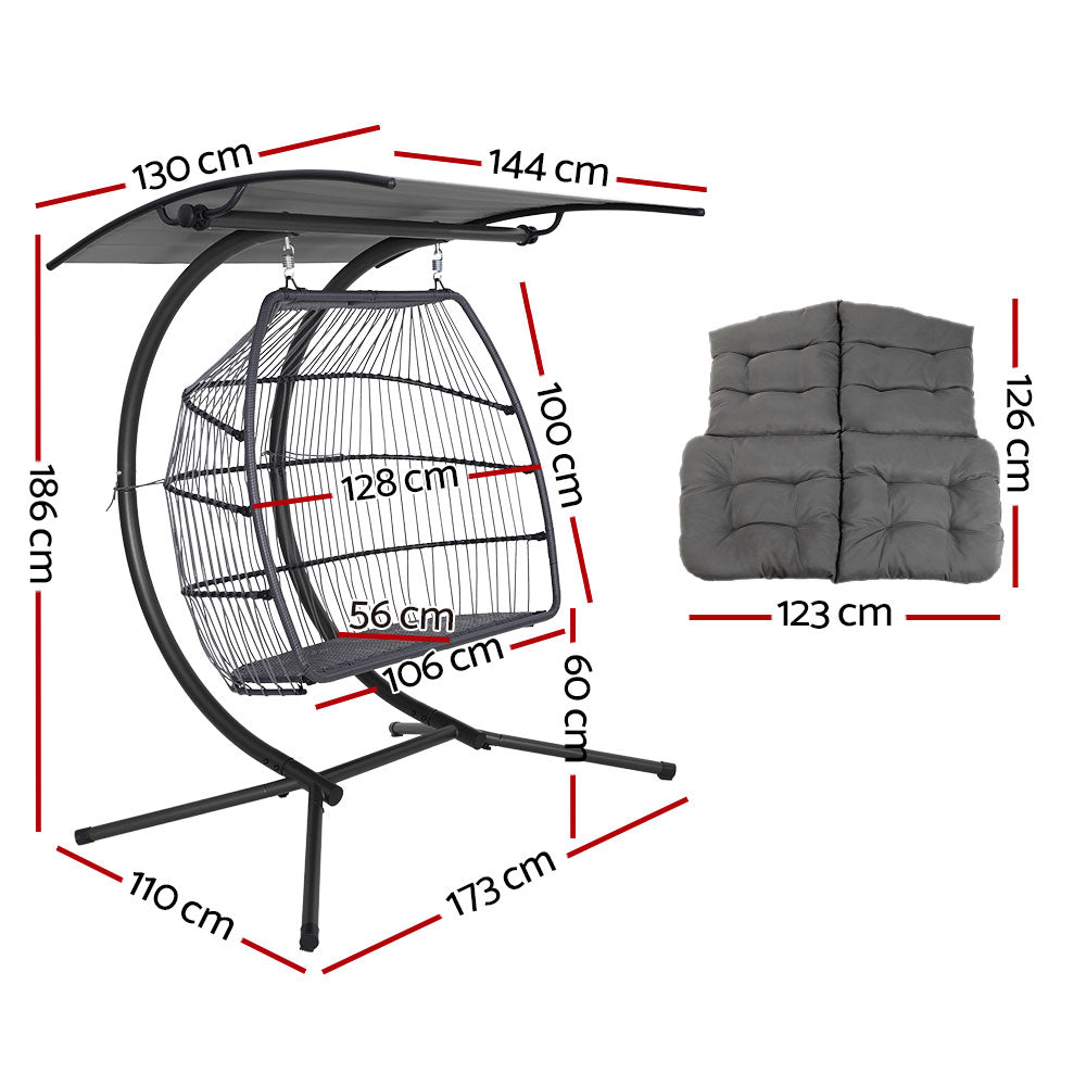 Gardeon Outdoor Furniture Lounge Hanging Swing Chair Egg Hammock Stand Rattan Wicker Grey freeshipping - Awezingly