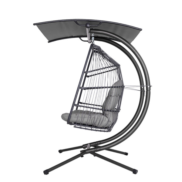 Gardeon Outdoor Furniture Lounge Hanging Swing Chair Egg Hammock Stand Rattan Wicker Grey freeshipping - Awezingly