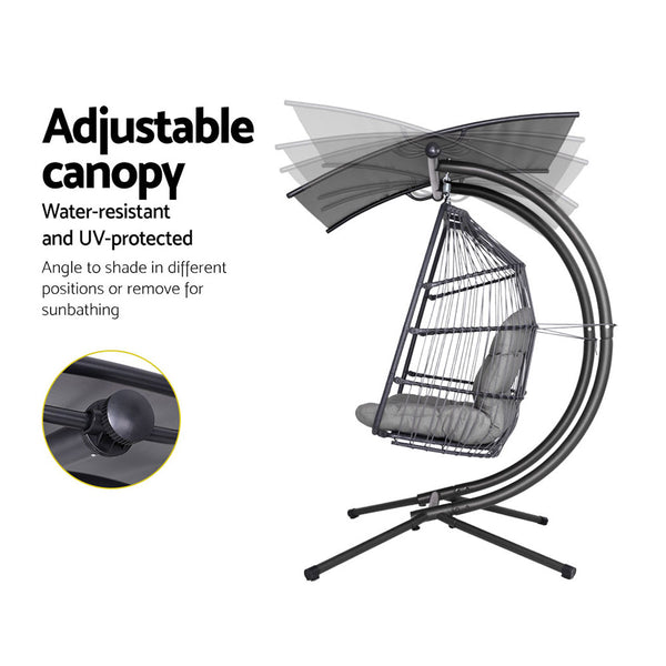 Gardeon Outdoor Furniture Lounge Hanging Swing Chair Egg Hammock Stand Rattan Wicker Grey freeshipping - Awezingly