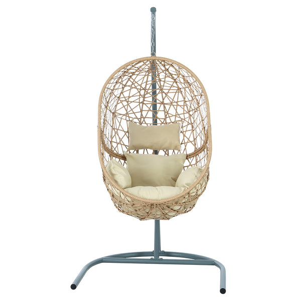 Gardeon Swing Chair Egg Hammock With Stand Outdoor Furniture Wicker Seat Yellow Gardeon