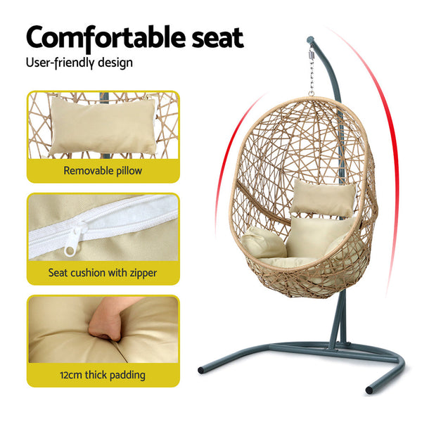 Gardeon Swing Chair Egg Hammock With Stand Outdoor Furniture Wicker Seat Yellow Gardeon