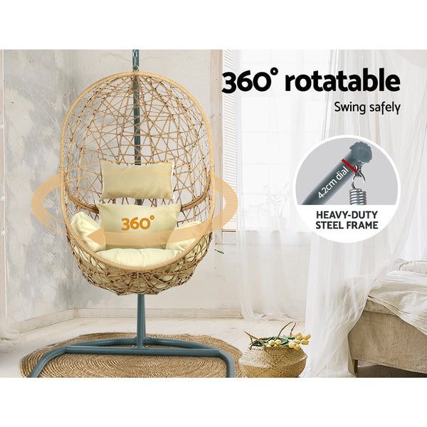 Gardeon Swing Chair Egg Hammock With Stand Outdoor Furniture Wicker Seat Yellow Gardeon
