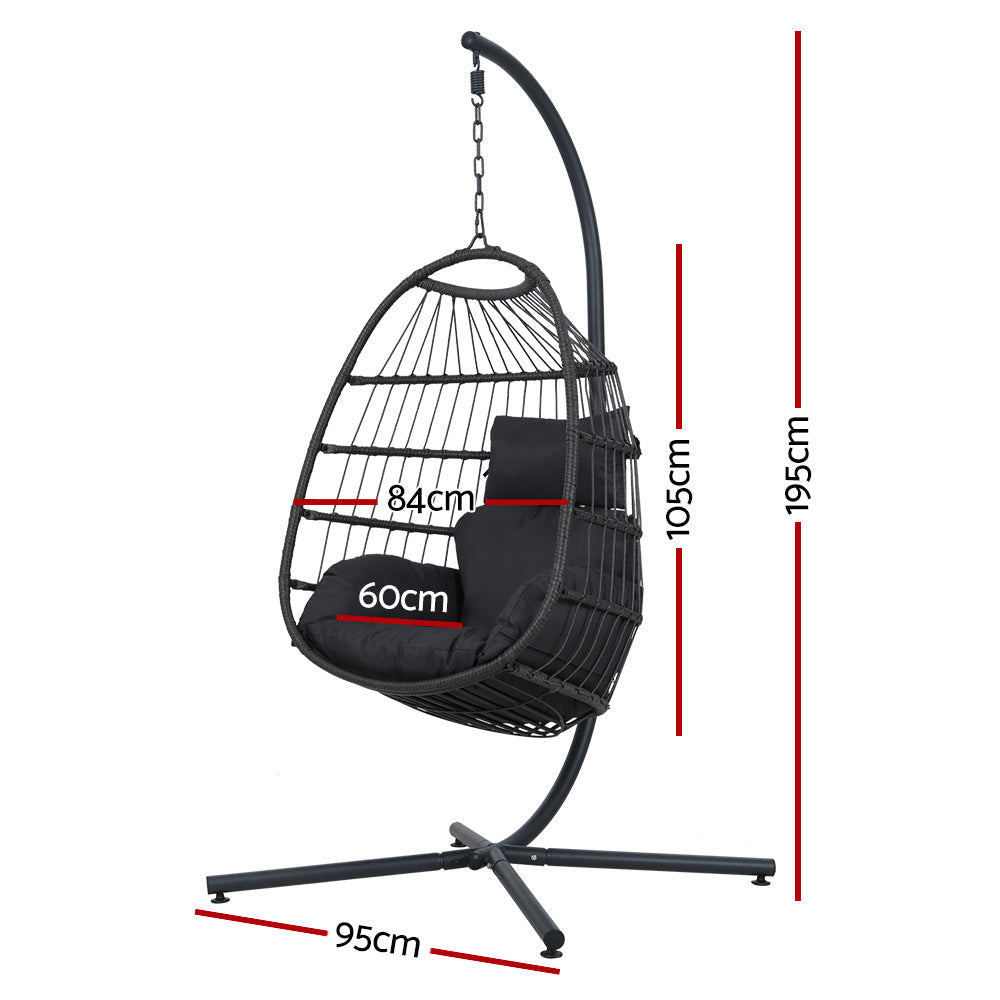 Gardeon Swing Chair Egg Hammock With Stand Outdoor Furniture Wicker Seat Black Gardeon