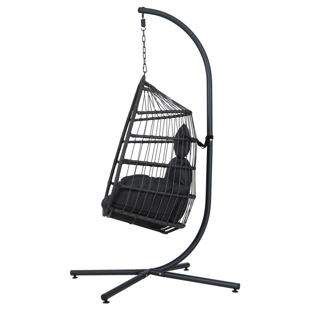 Gardeon Swing Chair Egg Hammock With Stand Outdoor Furniture Wicker Seat Black Gardeon