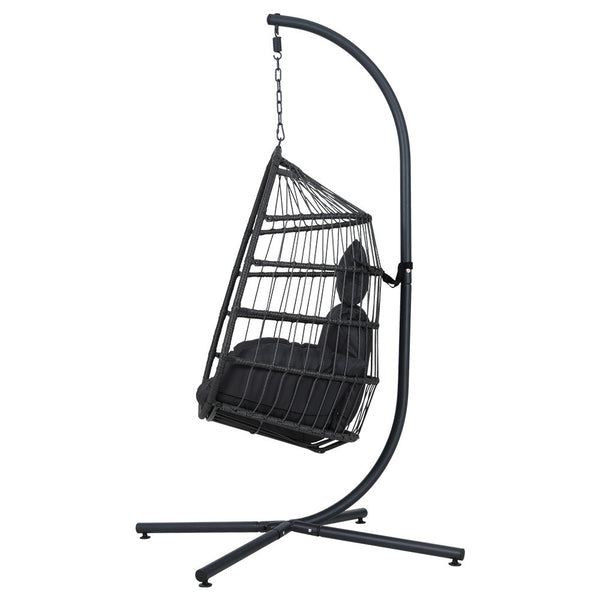Gardeon Egg Swing Chair Hammock Stand Outdoor Furniture Hanging Wicker Seat Grey Gardeon
