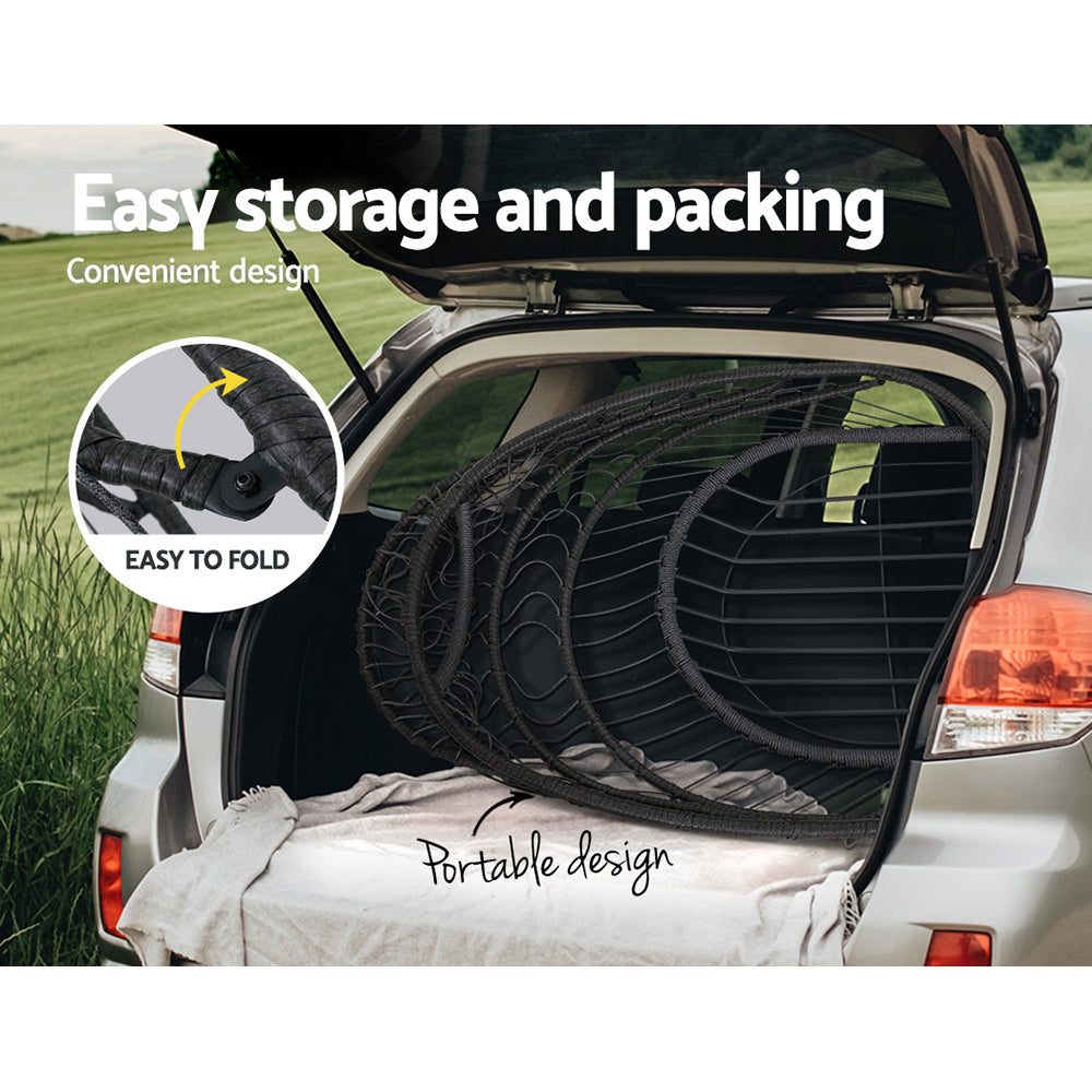 Gardeon Swing Chair Egg Hammock With Stand Outdoor Furniture Wicker Seat Black Gardeon