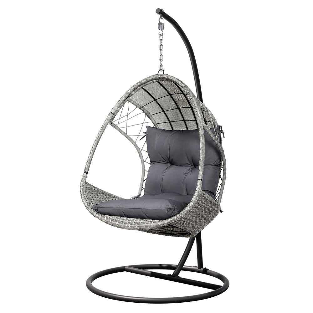 Gardeon Outdoor Egg Swing Chair with Stand Cushion Wicker Armrest Light Grey Gardeon
