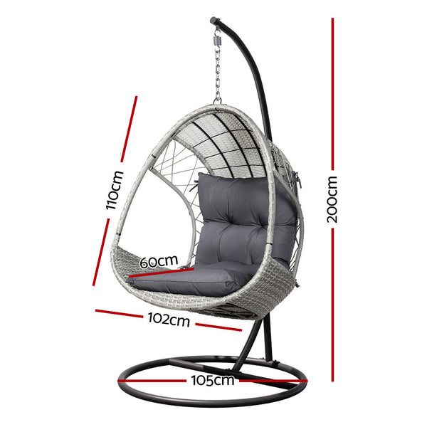 Gardeon Outdoor Egg Swing Chair with Stand Cushion Wicker Armrest Light Grey Gardeon