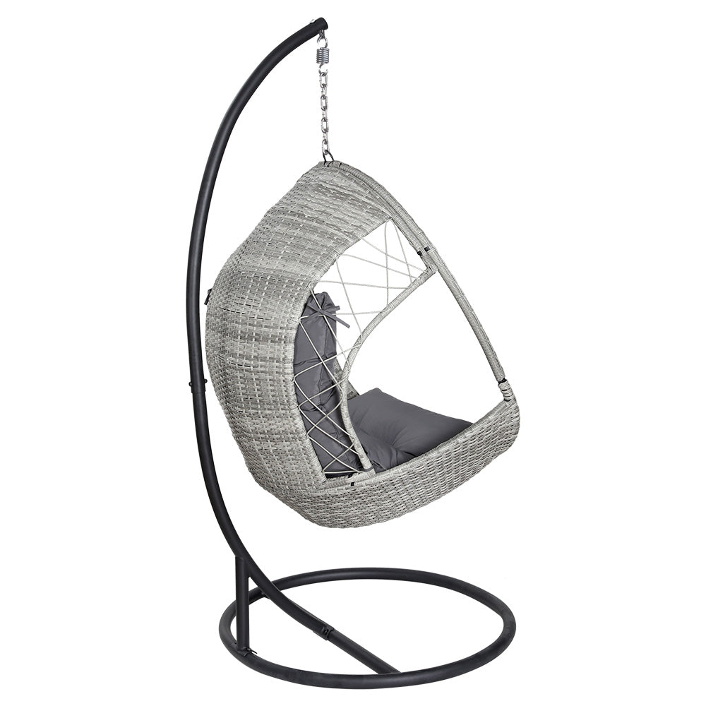 Gardeon Outdoor Egg Swing Chair with Stand Cushion Wicker Armrest Light Grey Gardeon